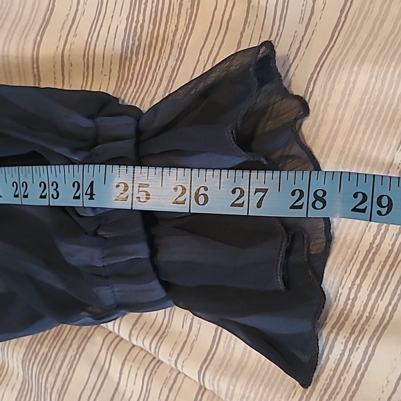 ASOS Curve Maternity Sz 12 Navy Satin Chiffon Sheer Striped Ruffles Midi Dress - Picture 16 of 16